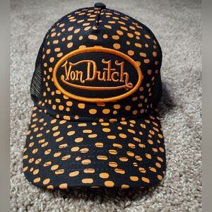 Von Dutch Black and Orange Polka Dot Hat